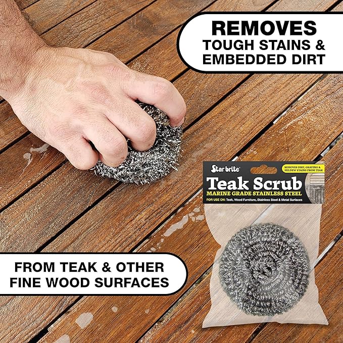 STAR BRITE Marine-Grade Stainless Steel Scrub Scouring Pad Scrubber - Refinish Wood Furniture & Boat Teak