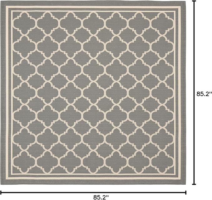 SAFAVIEH Washable Rug Outdoor Courtyard Collection - 7'10" Square, Anthracite & Beige, Non-Shedding & Easy Cleaning, Ideal for Patio, Backyard, Mudroom (CY6918-246)