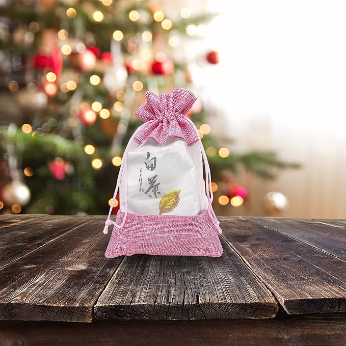 48-Pack Medium Linen Burlap & Organza Gift Bags w. Drawstrings (5x7 in, Pink) - Party Favors, Presents, Samples & Treats Mesh Pouch by The Display Guys