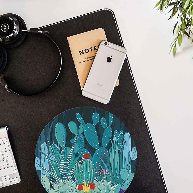 Cactus and Flower Non-Slip Rubber Round Mouse Pad | Cactus and Flower Non-Slip Rubber Round Mouse Pad,Design Round Gaming Mouse Pad (7.87 inch x 7.87 inch)