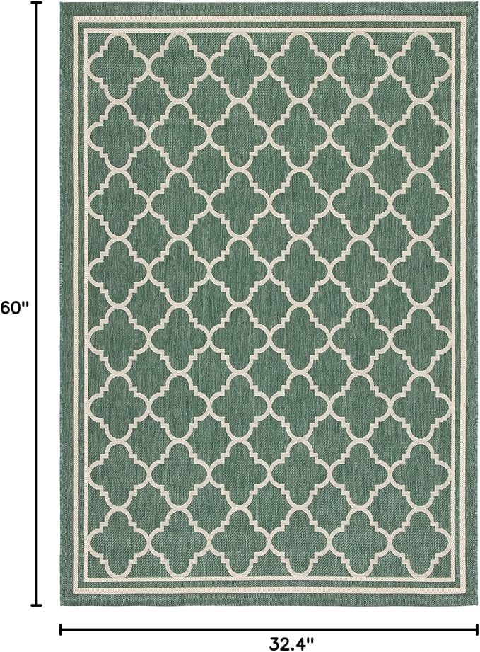 SAFAVIEH Courtyard Collection 2'7" x 5' Dark Green/Beige CY6918 Trellis Indoor/ Outside Waterproof Easy cleansingPatio Backyard Mudroom Area Mat
