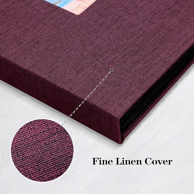 Mublalbum 2 Pack Small 8x10 Photo Album 2 Pack Linen Cover with Display Window Mini Picture Book Each Holds 52 Vertical Pockets for Artwork Postcards or Pictures Storage (Purple)