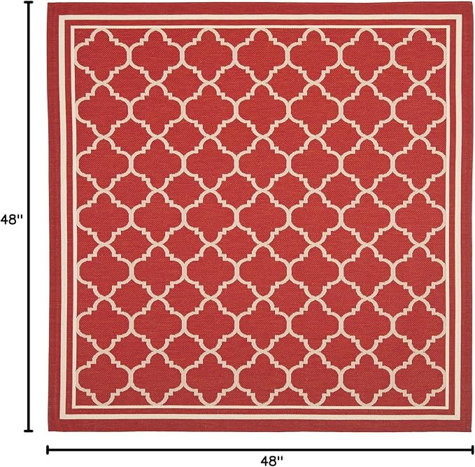 SAFAVIEH Washable Rug Outdoor Courtyard Collection - 4' Square, Red & Bone, Non-Shedding & Easy Cleaning, Ideal for Patio, Backyard, Mudroom (CY6918-248)