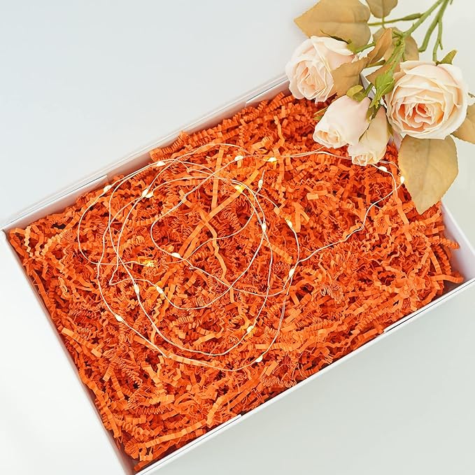 Bobobag - 1LB Crinkle Cut Paper Shred Filler Recyclable Gift Wrap Confetti Raffia Grass Shred Paper for Easter Baskets Filler Creative Eggs Decor(Orange)