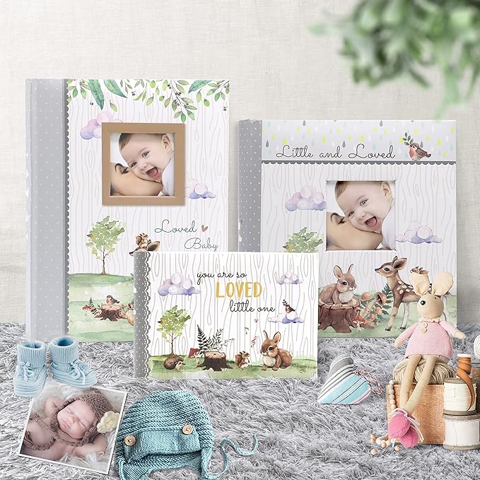 Holoary You Are So Loved Little One Grandma's Brag Book, Small Baby Photo Album 4” x 6” 32 Photos, Woodland Animals Design