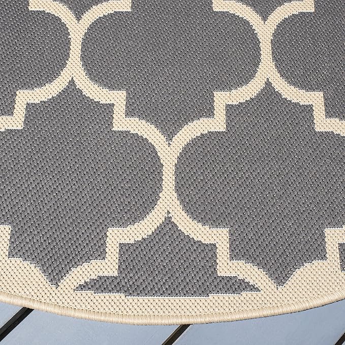 SAFAVIEH Courtyard Collection 5'3" Round Anthracite/Beige CY6914 Trellis Indoor/ Outdoor Waterproof Easy--Cleaning Patio Backyard Mudroom Area--Rug