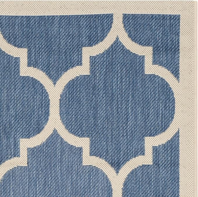 SAFAVIEH Washable Rug Outdoor Courtyard Collection - 2'3" x 8' Runner, Blue & Beige, Non-Shedding & Easy Cleaning, Ideal for Patio, Entryway, Mudroom, Hallway, Kitchen (CY6914-243)
