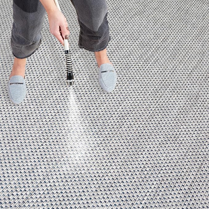 SAFAVIEH Washable Rug Outdoor Courtyard Collection - 2'3" x 12' Runner, Grey & Navy, Non-Shedding & Easy Cleaning, Ideal for Patio, Entryway, Mudroom, Hallway, Kitchen (CY8521-36812)