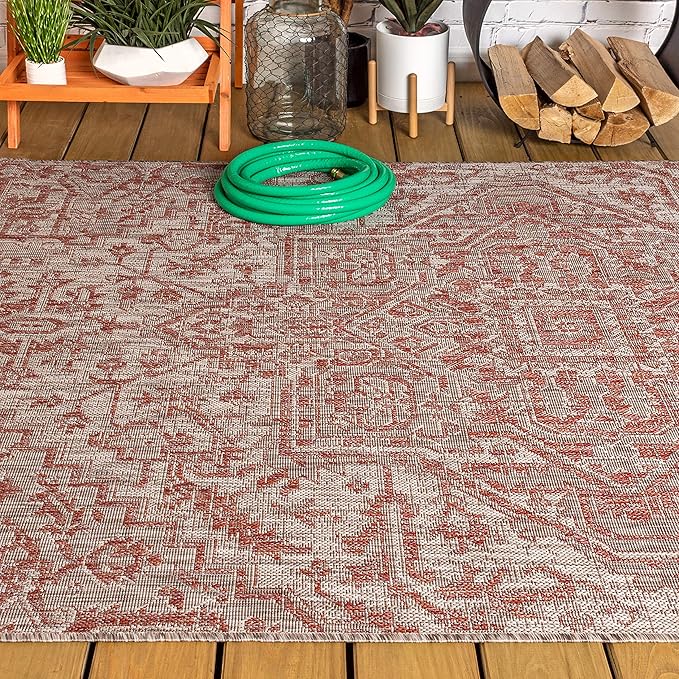 JONATHAN Y Boho Medallion Indoor Outdoor Area Rug 3X5 Red/Taupe, Estrella Textured Weave for Backyard, Patio, Porch, Easy-Cleaning, High Traffic, Pet-Friendly, Non-Shedding (SMB105A-3)