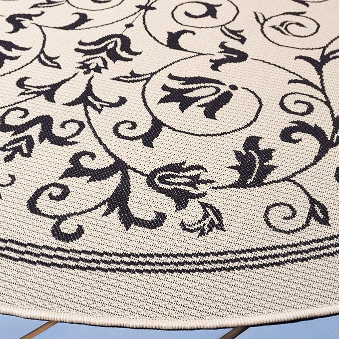 SAFAVIEH Washable Rug Outdoor Courtyard Collection - 5'3" Round, Sand & Black, Non-Shedding & Easy Cleaning, Ideal for Patio, Backyard, Mudroom (CY2098-3901)