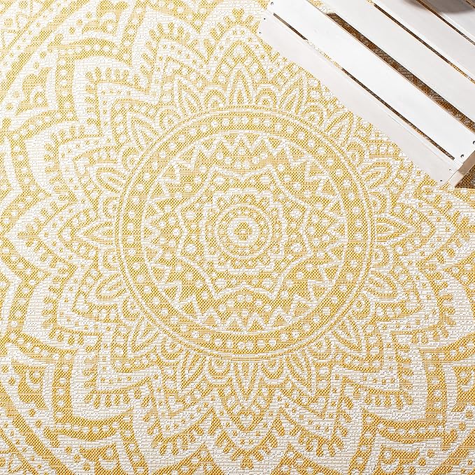 SAFAVIEH Courtyard Collection 6'7" x 9'6" Ivory/Gold CY8734 Indoor/ Outdoor Waterproof Easy Cleaning Patio Backyard Mudroom Area Rug