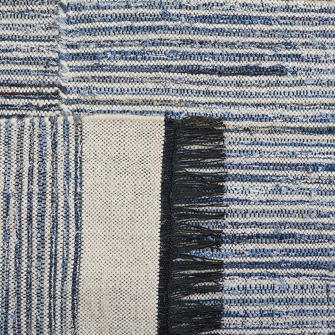 SAFAVIEH Kilim Collection Accent Rug - 3' x 5', Blue & Ivory, Handmade Flat Weave Boho Fringe Wool & Jute, Ideal for High Traffic Areas in Entryway, Living Room, Bedroom (KLM310L)