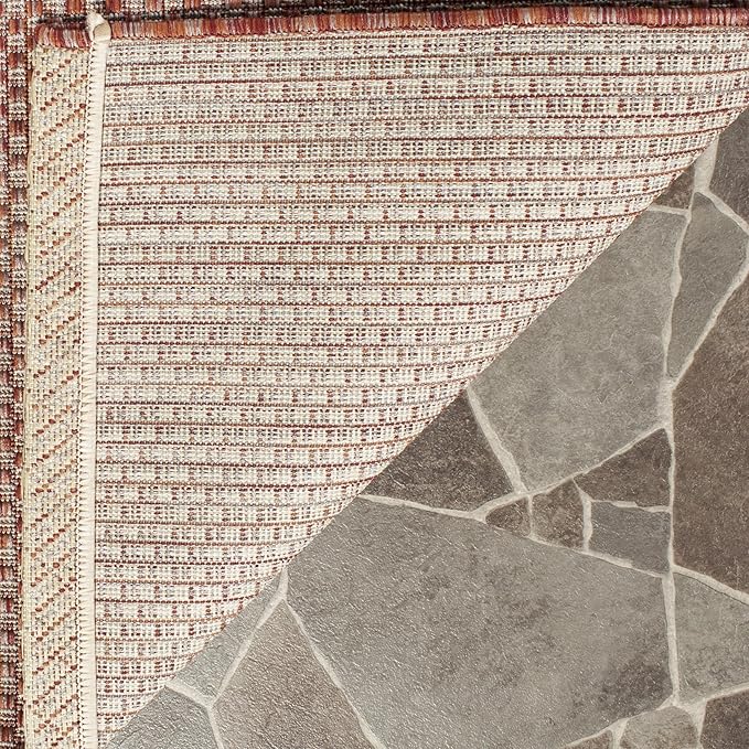SAFAVIEH Washable Rug Outdoor Courtyard Collection - 2'3" x 14' Runner, Red & Beige, Non-Shedding & Easy Cleaning, Ideal for Patio, Entryway, Mudroom, Hallway, Kitchen (CY8521-36521)