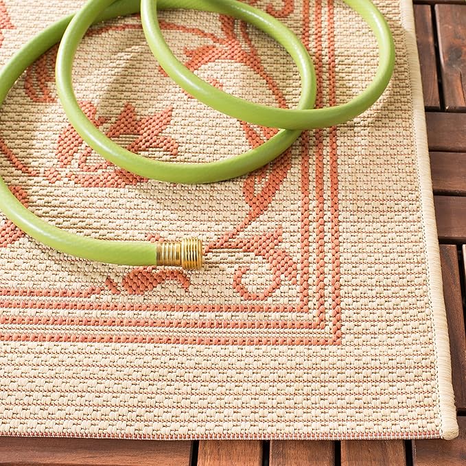 SAFAVIEH Washable Rug Outdoor Courtyard Collection - 9' x 12', Natural & Terracotta, Non-Shedding & Easy Cleaning, Ideal for Patio, Backyard, Mudroom (CY2098-3201)