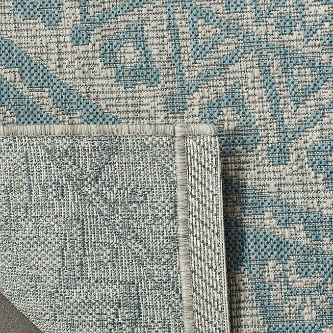 SAFAVIEH Washable Rug Outdoor Courtyard Collection - 2'3" x 10' Runner, Light Grey & Aqua Blue, Non-Shedding & Easy Cleaning, Ideal for Patio, Entryway, Mudroom, Hallway, Kitchen (CY8734-37112)