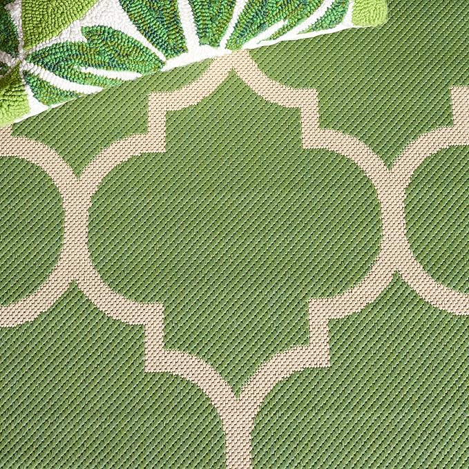 SAFAVIEH Washable Rug Outdoor Courtyard Collection - 9' x 12', Green & Beige, Non-Shedding & Easy Cleaning, Ideal for Patio, Backyard, Mudroom (CY6914-244)