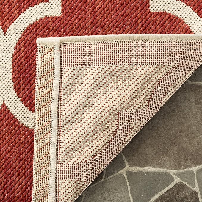 SAFAVIEH Washable Rug Outdoor Courtyard Collection - 8' x 11', Red & Bone, Non-Shedding & Easy Cleaning, Ideal for Patio, Backyard, Mudroom (CY6914-248)