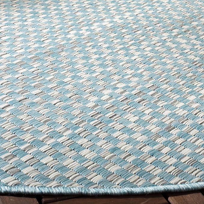 SAFAVIEH Washable Rug Outdoor Courtyard Collection - 6'7" Round, Light Blue & Light Grey, Non-Shedding & Easy Cleaning, Ideal for Patio, Backyard, Mudroom (CY8653-37121)