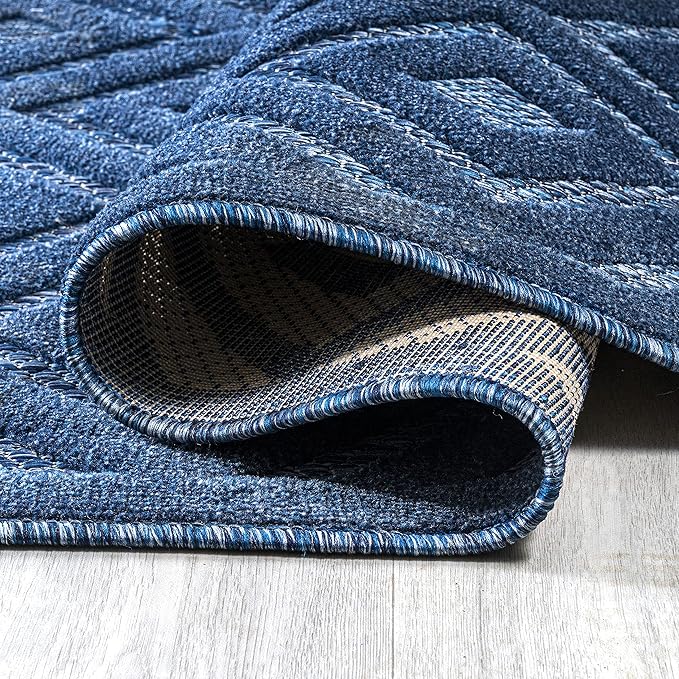 JONATHAN Y Diamond Trellis Indoor Outdoor Round Area Rug 5 Ft Navy, Portmany Neutral for Backyard, Patio, Porch, Easy-Cleaning, High Traffic, Pet-Friendly, Non-Shedding (IBZ104B-5R)