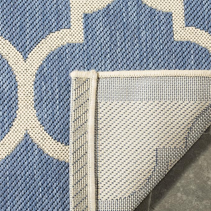 SAFAVIEH Washable Rug Outdoor Courtyard Collection - 6'7" Square, Blue & Beige, Non-Shedding & Easy Cleaning, Ideal for Patio, Backyard, Mudroom (CY6914-243)