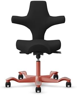 HAG Capisco Standard Chair-Blush Rose Frame-Upholstered Black Leather