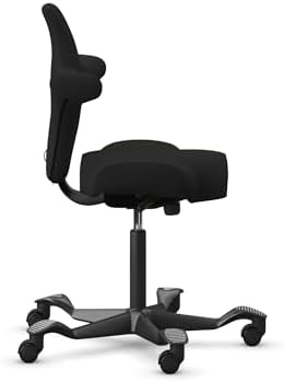 HAG Capisco Sit to Stand Chair - Black Frame - Upholstered Black Leather