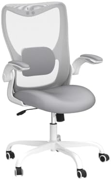 MUXX.STIL Office Chair, Ergonomic Desk Chair with Adjustable Lumbar Support and Flip up Armrest, Breathable Mesh Computer Chair for Home Office, Gray