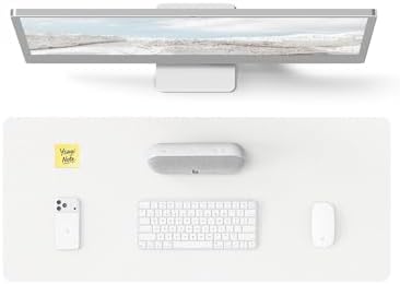 YSAGi Leather Desk Protector, Office Mat, Large Mouse Mat, Non-Slip PU Leather Blotter, Laptop Desk, Waterproof Writing Pad for Office and Home (White, 23.6" x 13.8")