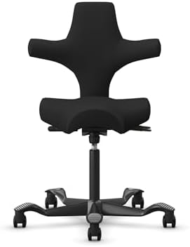 HAG Capisco Sit to Stand Chair - Black Frame - Upholstered Black Leather