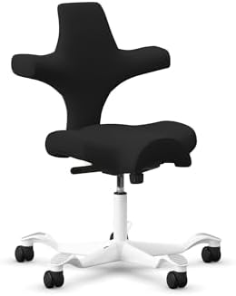 HAG Capisco Standard Chair-White Frame-Upholstered Black Leather