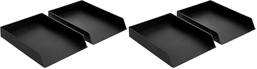 Amazon Basics Rectangular Plastic Desk Organizer, Letter Size Tray, 4-Pack, 9.7 x 2.2 x 13 inches, Black