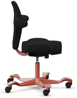 HAG Capisco Standard Chair-Blush Rose Frame-Upholstered Black Leather