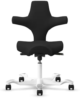 HAG Capisco Standard Chair-White Frame-Upholstered Black Leather