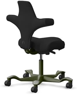 HAG Capisco Standard Chair-Moss Green Frame-Upholstered Black Leather