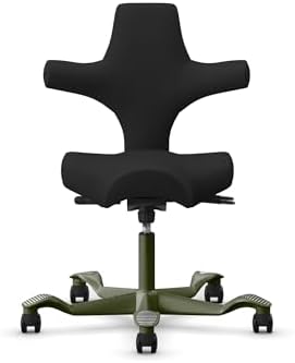 HAG Capisco Standard Chair-Moss Green Frame-Upholstered Black Leather