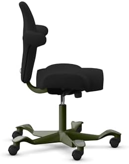 HAG Capisco Standard Chair-Moss Green Frame-Upholstered Black Leather