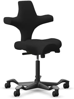 HAG Capisco Sit to Stand Chair - Black Frame - Upholstered Black Leather