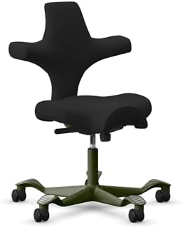 HAG Capisco Standard Chair-Moss Green Frame-Upholstered Black Leather