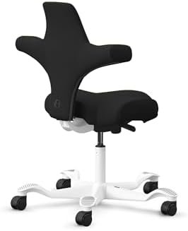 HAG Capisco Standard Chair-White Frame-Upholstered Black Leather