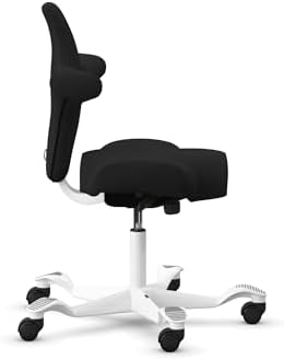 HAG Capisco Standard Chair-White Frame-Upholstered Black Leather