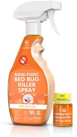 All Natural Bed Bug Spray -Non-Toxic Bed Bugs Killer - 2 Bottle Pack 16 oz + 1 oz Concentrate - Fast-Acting Beds Bug Killer | Kills Fleas and Mites