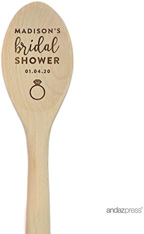 Andaz Press Personalized Laser Engraved Wooden Mixing Spoon, 12-inch, Madison's Bridal Shower 01.04.20, 1-Pack, Custom Name and Date