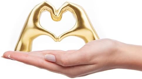 Small Heart Hands Sculpture Decor for Living Room Bedroom Bookshelf Coffe Table and Office Display, Love Finger Statue Modern Aesthetic Home Decor, Unique Gift for Wedding Christmas Birthday (Gold)