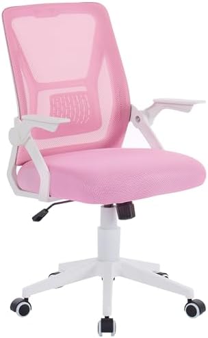 VECELO Mid-Back Swivel Ergonomic Office Chair with Adjustable Arms Mesh Lumbar Support for Computer Task Work, Pink