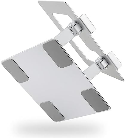 Amazon Basics Sturdy and Portable Ergonomic Laptop Stand for Desk, Height Adjustable Riser with Ventilated Cooling, Foldable, Fits all Laptops up to 15.6 Inch, Silver