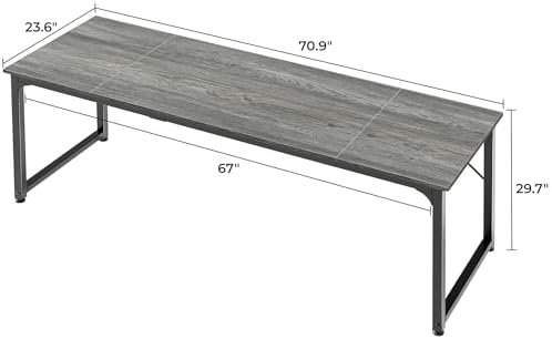 Huuger Computer Desk, 70 Inch Office Desk, Gaming Desk with Storage, Writing Desk Work Desk for Home Office, Study, Long Simple Desk, Large Legroom, Metal Frame, Grey