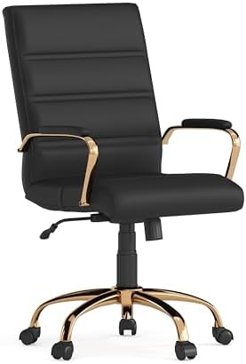 Flash Furniture Mid-Back Black LeatherSoft Executive Swivel Office Chair with Gold Frame and Arms
