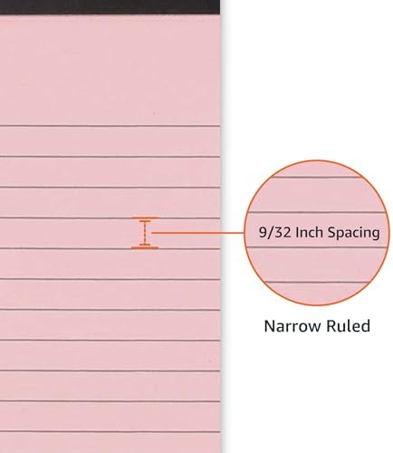 Amazon Basics Narrow Ruled Writing Pads, Perforated, 5" x 8", Multicolor, 6-Pack of 50 Sheets