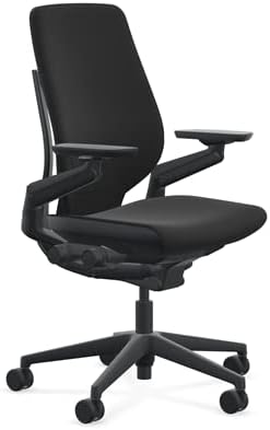 Steelcase Gesture Office Chair - Era Onyx Fabric, Medium Seat Height, Shell Back, Black on Black Frame, Lumbar Support, and Hard Floor Casters
