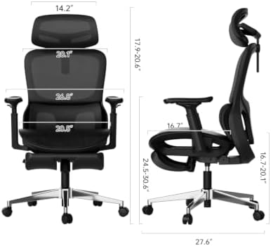 Hbada P2 Ergonomic Office Chair, Office Chair with 3D Lumbar Support, Ergonomic Chair with 3D 360° Rotation Arms & 3D Headrest, 135° Stepless Tilt Function, Black